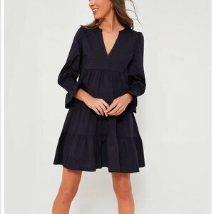 Tuckernuck Pomander Place Navy Cotton Poplin Tiered Dress | Size 0